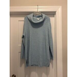 J. Jill Lt Blue Ribbed Sweater Cowl Neck Women's Size Large Cozy Cabincore Soft